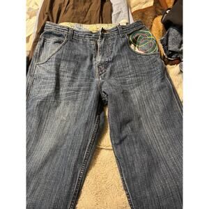 Notorious B.I.G. Men’s Jeans Sz 36 Blue Denim Embroidered Pockets Wall of Fame